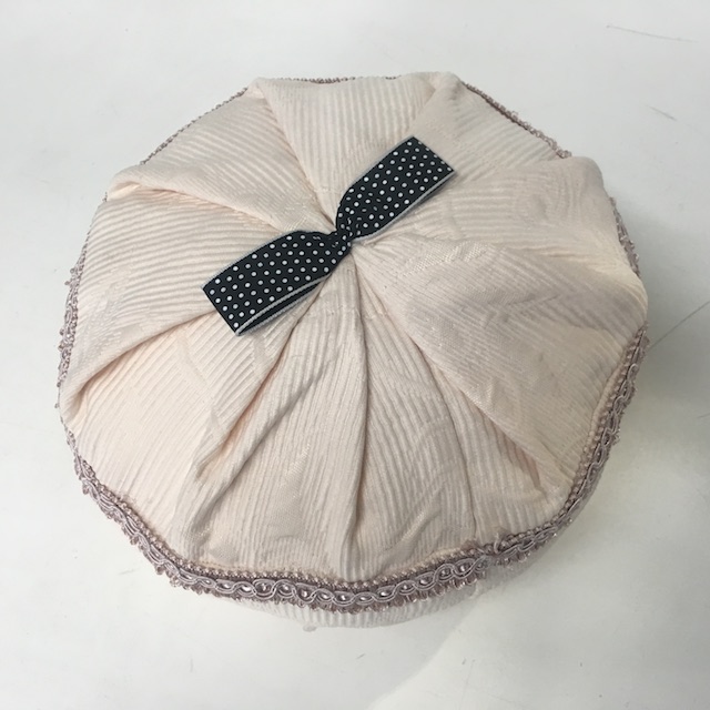 CUSHION, Pale Pink Round 30cm w Black Ribbon Detail